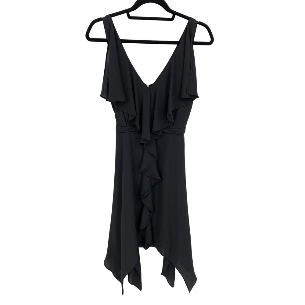 Vintage BCBG Dress Womens Sz 4 Black Draped Handkerchief Hem V-Neck Sleeveless